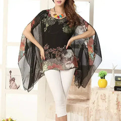 Peony Floral Top - Batwing Chiffon Blouse | Femstylo - Femstylo