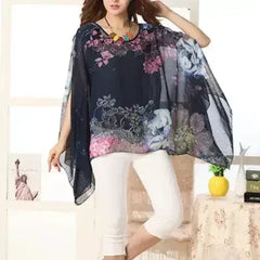 Peony Floral Top - Batwing Chiffon Blouse | Femstylo - Femstylo