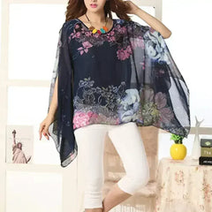 Peony Floral Top - Batwing Chiffon Blouse | Femstylo - Femstylo