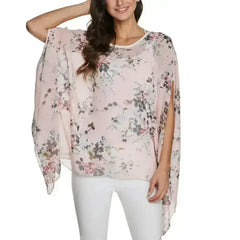 Pink Floral Chiffon Tunic - Free Size Flow Top | Femstylo - Femstylo