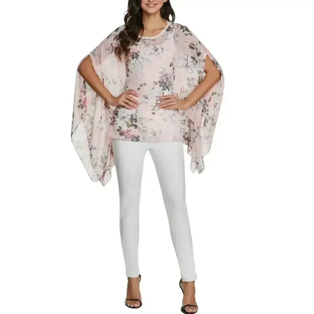 Pink Floral Chiffon Tunic - Free Size Flow Top | Femstylo - Femstylo