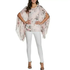 Pink Floral Chiffon Tunic - Free Size Flow Top | Femstylo - Femstylo