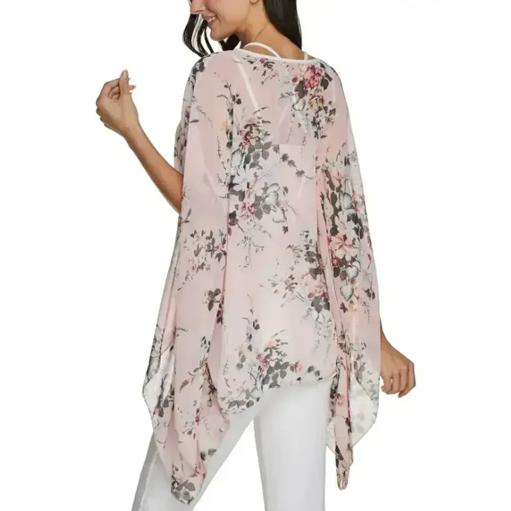 Pink Floral Chiffon Tunic - Free Size Flow Top | Femstylo - Femstylo
