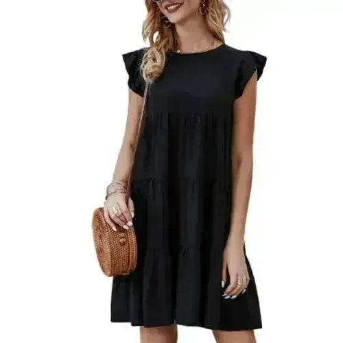 Flowy Cap Sleeve Dress - Navy/Wine/Black/Green/White - Femstylo