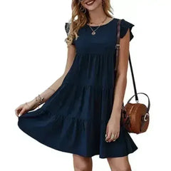 Flowy Cap Sleeve Dress - Navy/Wine/Black/Green/White - Femstylo
