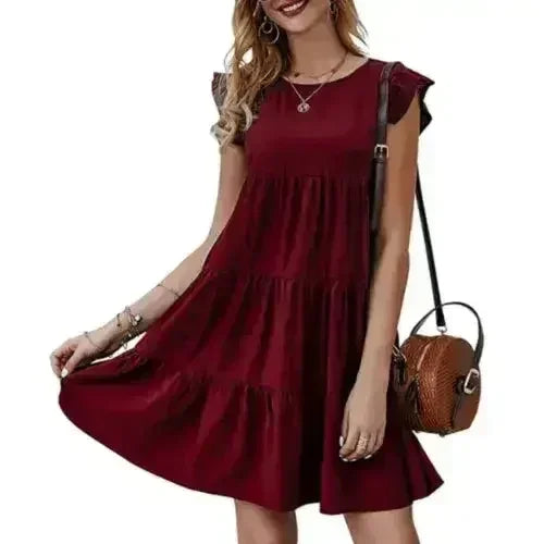 Flowy Cap Sleeve Dress - Navy/Wine/Black/Green/White - Femstylo