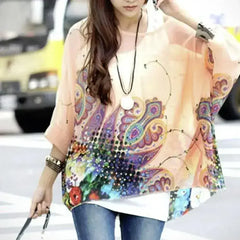 Paisley Print Chiffon Top - Batwing Boho Blouse | Femstylo - Femstylo