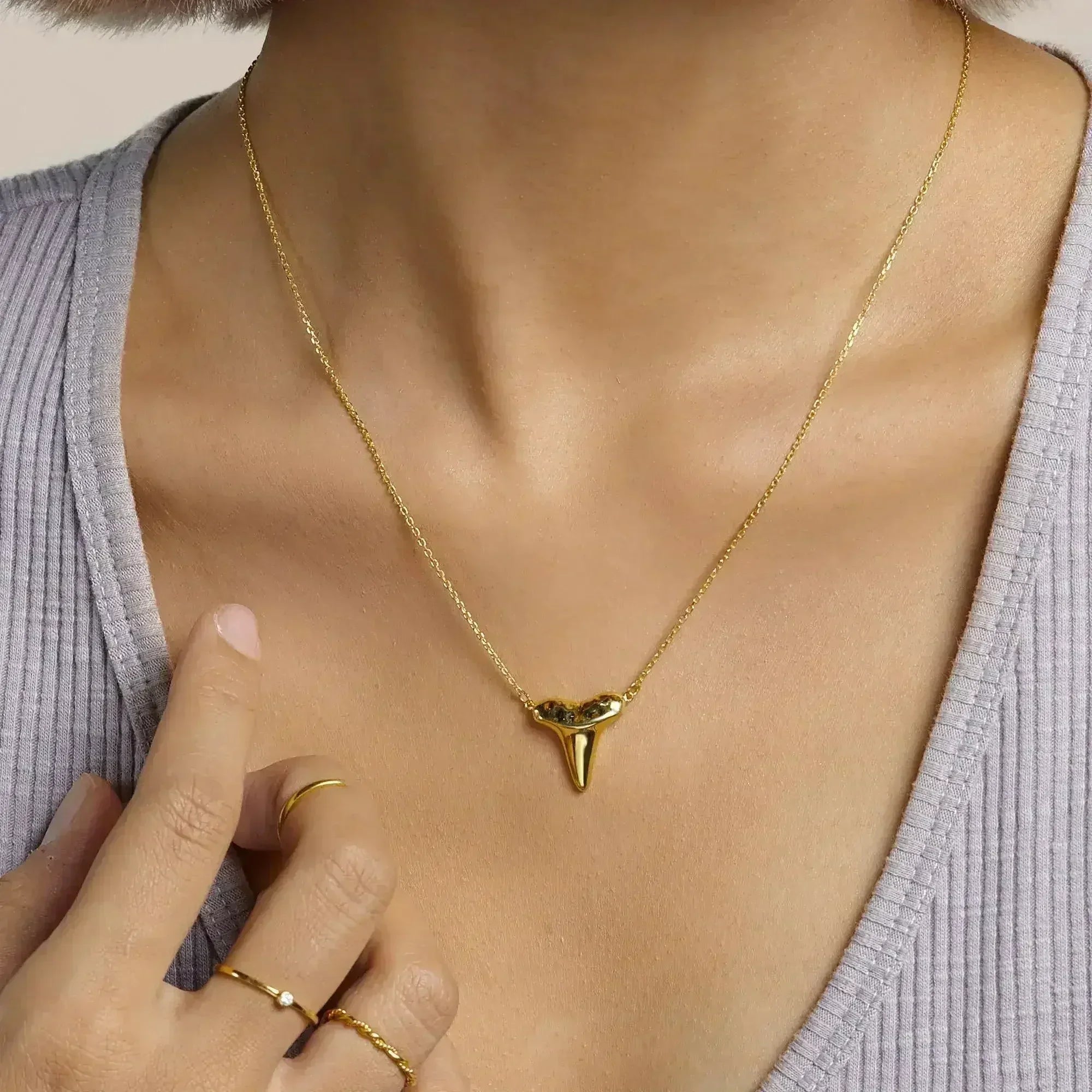 Gold Shark Tooth Necklace Layer Bolo Necklace - Femstylo