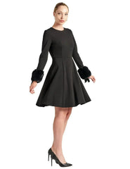 Caroline Dress - Crepe fit & flare dress with faux fur cuffs - Femstylo