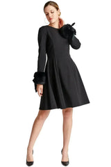 Caroline Dress - Crepe fit & flare dress with faux fur cuffs - Femstylo