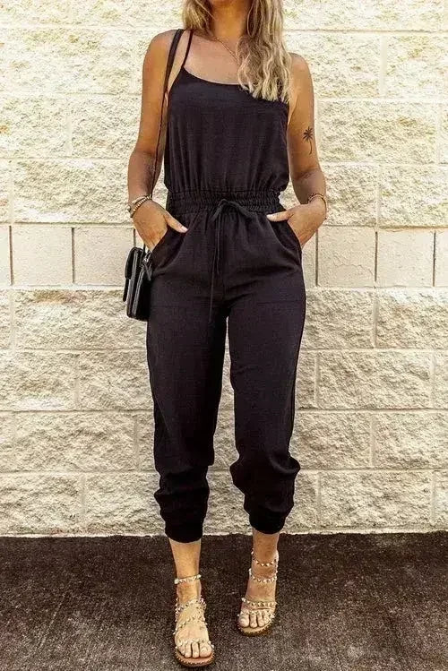 Black High-Waist Jumpsuit – Slim Fit w/ Pockets | Casual & Chic - Femstylo