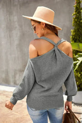 V Neck Cold Shoulder Sweater - Femstylo