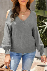 V Neck Cold Shoulder Sweater - Femstylo