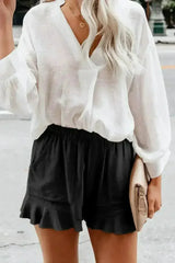 Casual Pocketed Flutter Black Linen Cotton Shorts - Femstylo