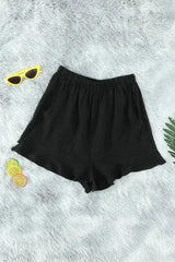 Casual Pocketed Flutter Black Linen Cotton Shorts - Femstylo
