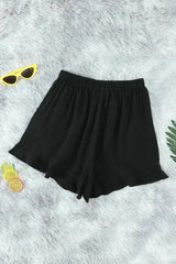 Casual Pocketed Flutter Black Linen Cotton Shorts - Femstylo
