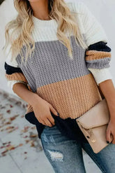 Casual Apricot Color Block Long Sleeve Sweater - Femstylo