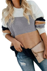 Casual Apricot Color Block Long Sleeve Sweater - Femstylo