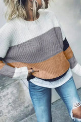 Casual Apricot Color Block Long Sleeve Sweater - Femstylo
