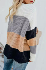 Casual Apricot Color Block Long Sleeve Sweater - Femstylo