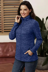 Casual Blue Quarter Zip Pullover Sweatshirt - Femstylo