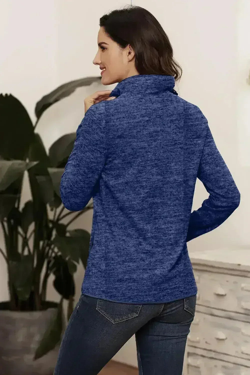 Casual Blue Quarter Zip Pullover Sweatshirt - Femstylo