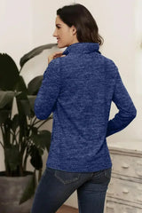 Casual Blue Quarter Zip Pullover Sweatshirt - Femstylo