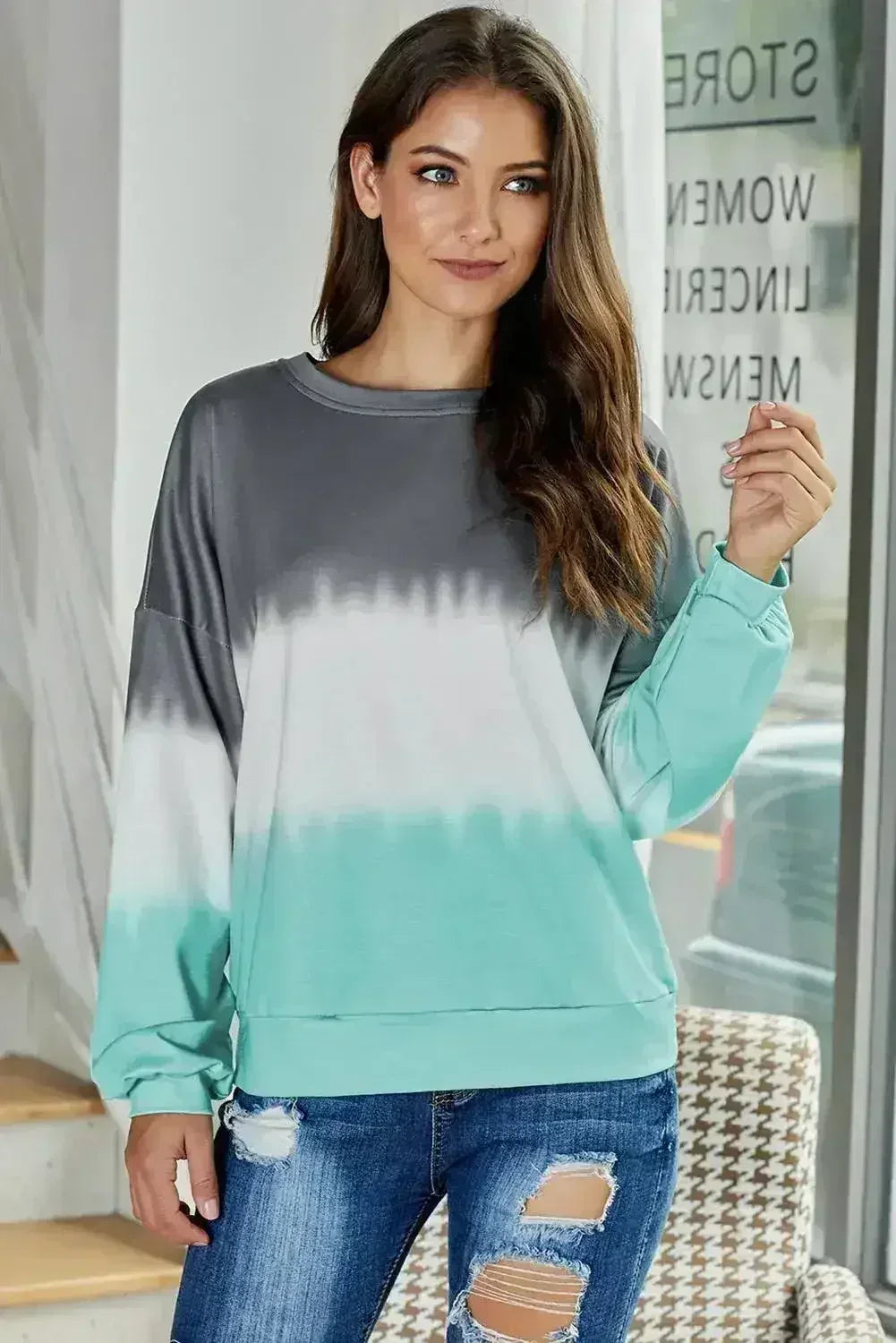 Casual Gray Color Block Tie Dye Pullover Sweatshirt - Femstylo