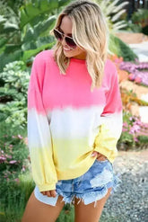 Casual Pink Color Block Tie Dye Pullover Sweatshirt - Femstylo