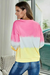 Casual Pink Color Block Tie Dye Pullover Sweatshirt - Femstylo