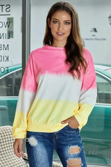 Casual Pink Color Block Tie Dye Pullover Sweatshirt - Femstylo