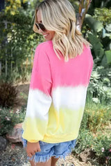 Casual Pink Color Block Tie Dye Pullover Sweatshirt - Femstylo