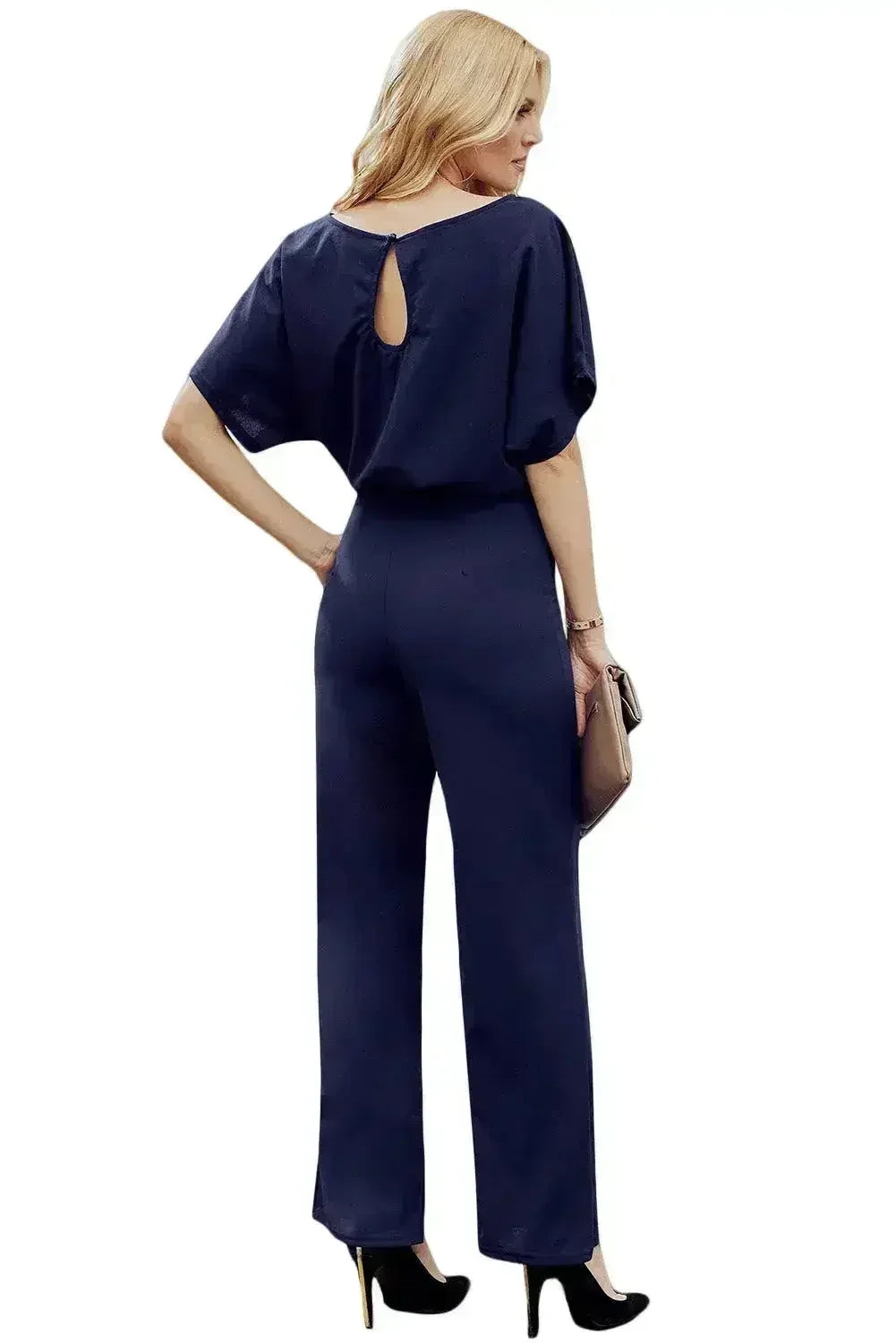 Chic Blue Oh So Glam Belted Wide Leg Jumpsuit - Femstylo