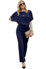 Chic Blue Oh So Glam Belted Wide Leg Jumpsuit - Femstylo