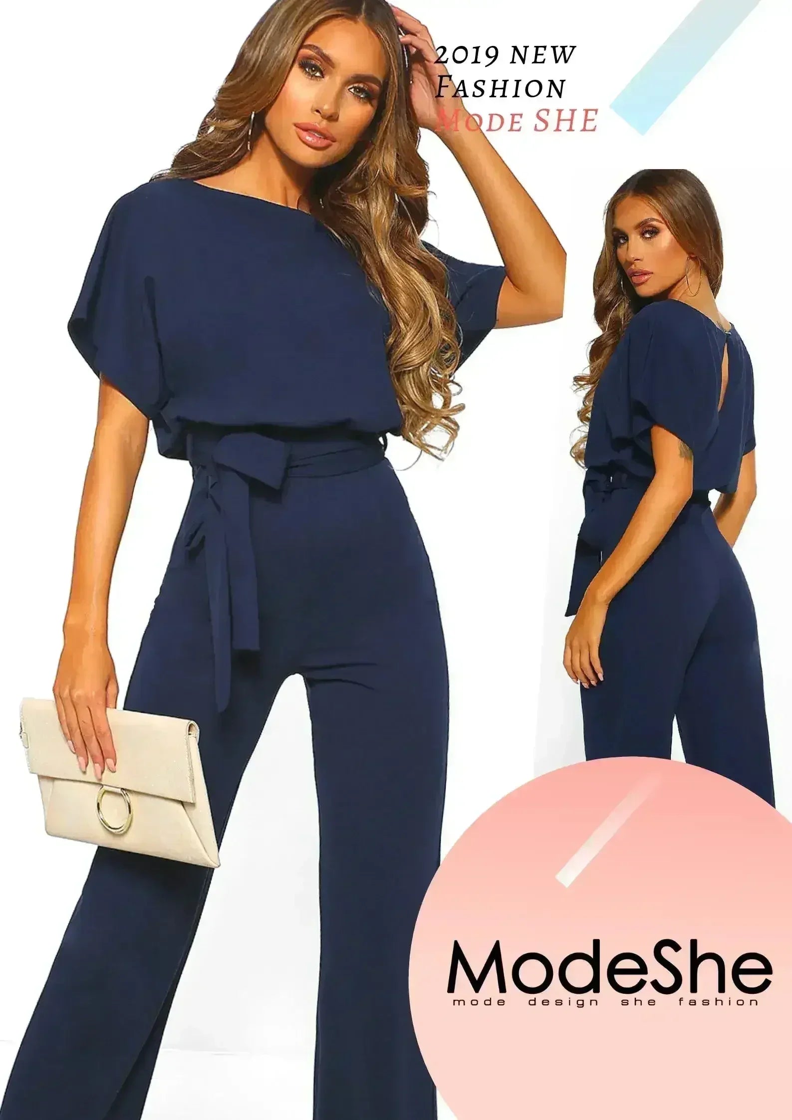 Chic Blue Oh So Glam Belted Wide Leg Jumpsuit - Femstylo