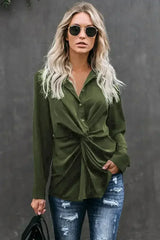 Classic Styles Green Button Down Twist Blouse | Femstylo - Femstylo