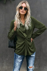 Classic Styles Green Button Down Twist Blouse | Femstylo - Femstylo