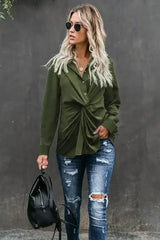 Classic Styles Green Button Down Twist Blouse | Femstylo - Femstylo