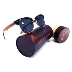 Real Walnut Wood Club Style Sunglasses With Bamboo Case, Polarized - Femstylo