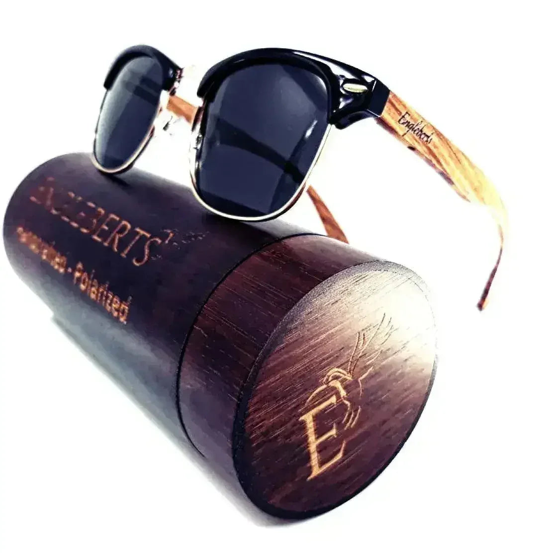 Real Walnut Wood Club Style Sunglasses With Bamboo Case, Polarized - Femstylo