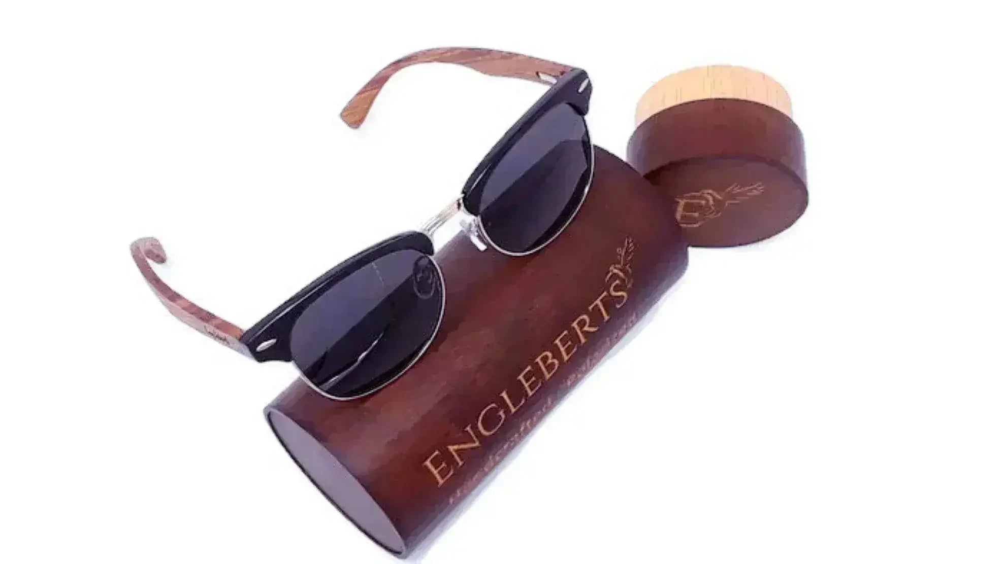 Real Walnut Wood Club Style Sunglasses With Bamboo Case, Polarized - Femstylo