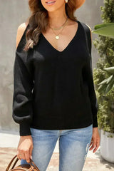 Black Cold Shoulder Sweater - Femstylo