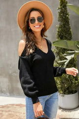 Black Cold Shoulder Sweater - Femstylo