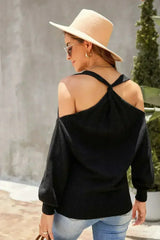 Black Cold Shoulder Sweater - Femstylo