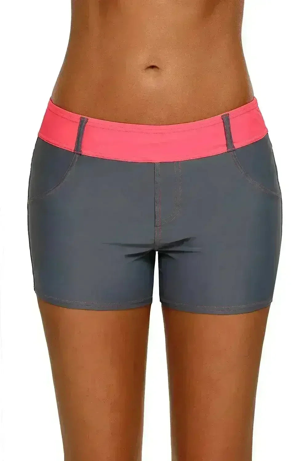 Coral Waistband Faux Denim Sports Shorts Swim Bottoms - Femstylo