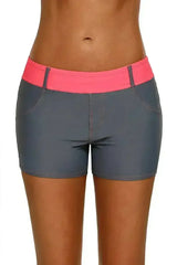 Coral Waistband Faux Denim Sports Shorts Swim Bottoms - Femstylo