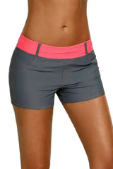 Coral Waistband Faux Denim Sports Shorts Swim Bottoms - Femstylo