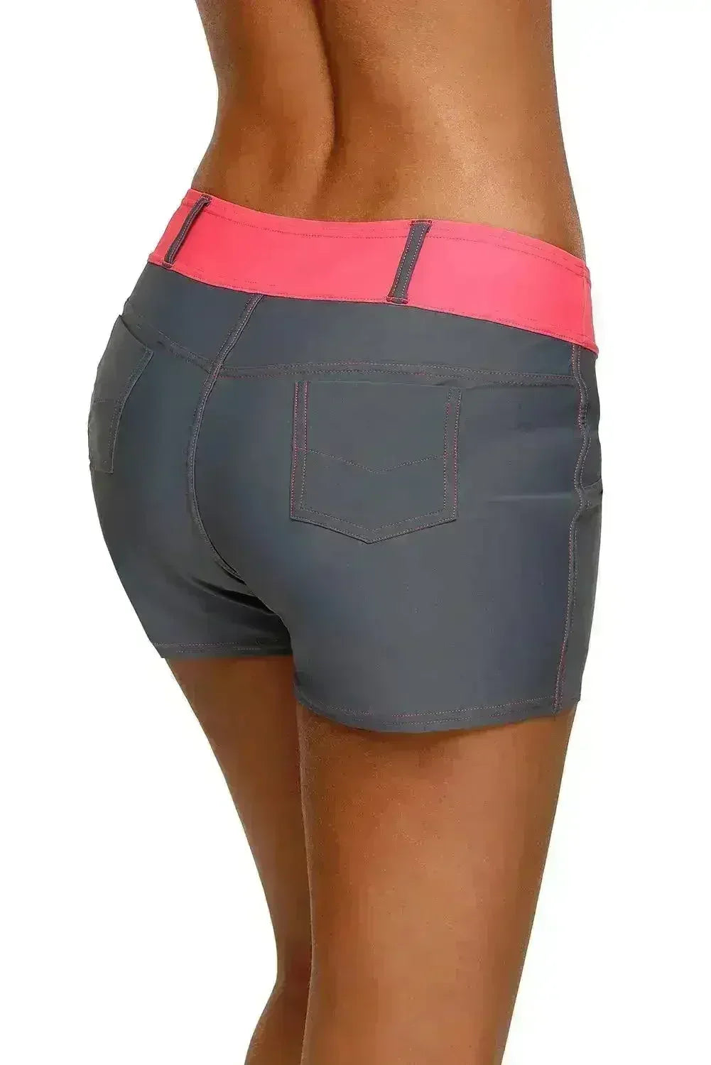 Coral Waistband Faux Denim Sports Shorts Swim Bottoms - Femstylo