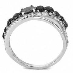 DA269 Stainless Steel Ring – AAA Black CZ – High Polish No Plating - Femstylo