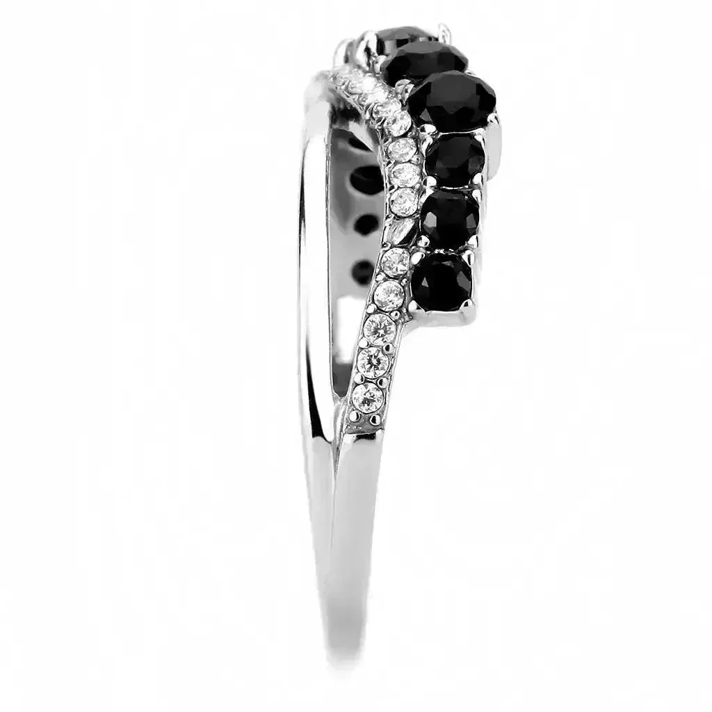 DA269 Stainless Steel Ring – AAA Black CZ – High Polish No Plating - Femstylo